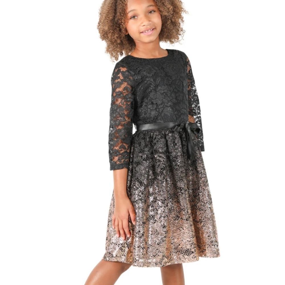 BLUSH by US ANGELS CECILIA FOIL LACE GIRLS DRESS - Picture 9 of 10